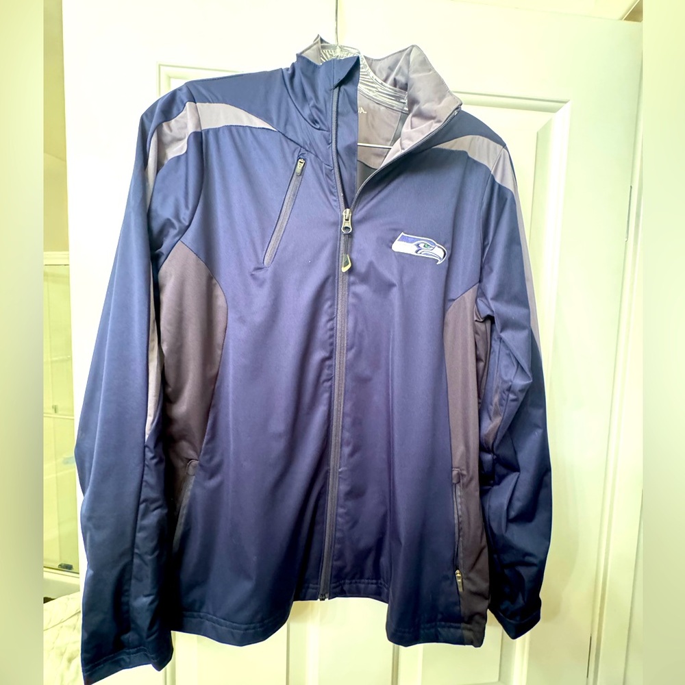Men's ANTIGUA Seattle Seahawks Team Logo Zip Navy Jacket M